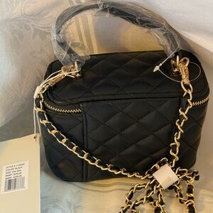 Valentino Orlandi Quilted Black Bag with Gold Details